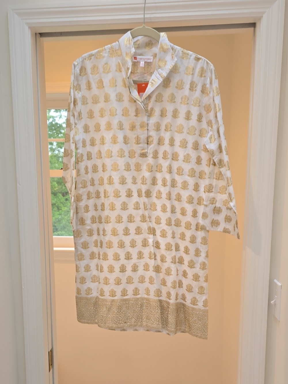 Jude Connally White Mini Dress with Gold Motif